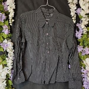 George Black and White Pinstripe Button-Down Shirt